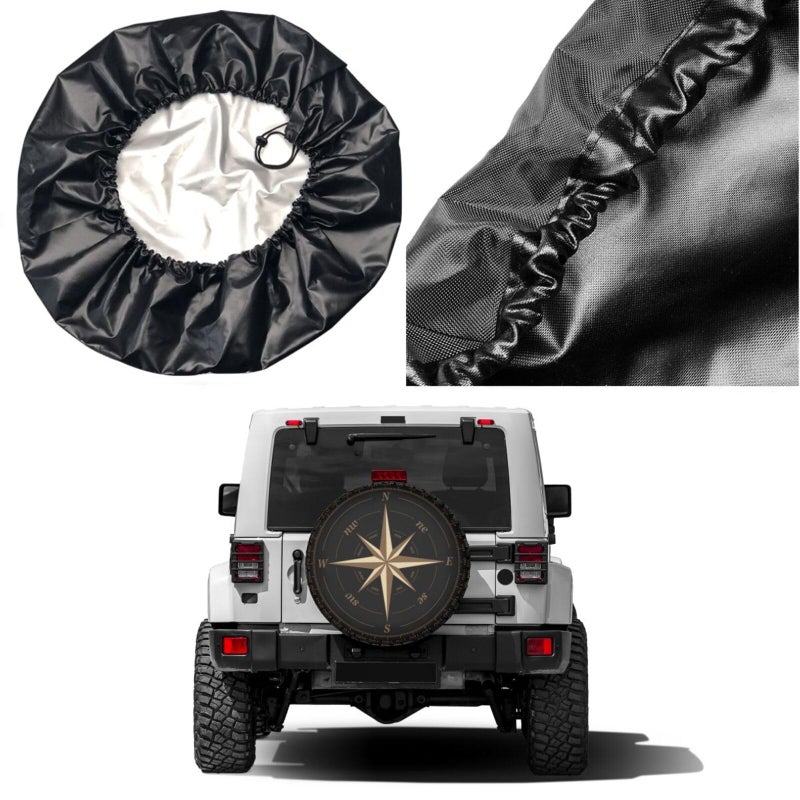 Foruidea Compass Rose Black Spare Tire Cover Dust-Proof Wheel Tire Cover Fit Trailer, RV, SUV and Many Vehicle 17 Inch - Image 5